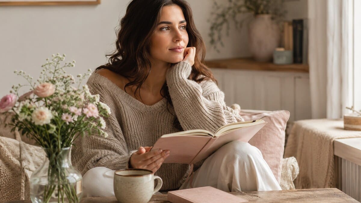 How to Tell If He Is the One shown through a calm relationship reflection scene with a journal flowers tea soft light and neutral styling
