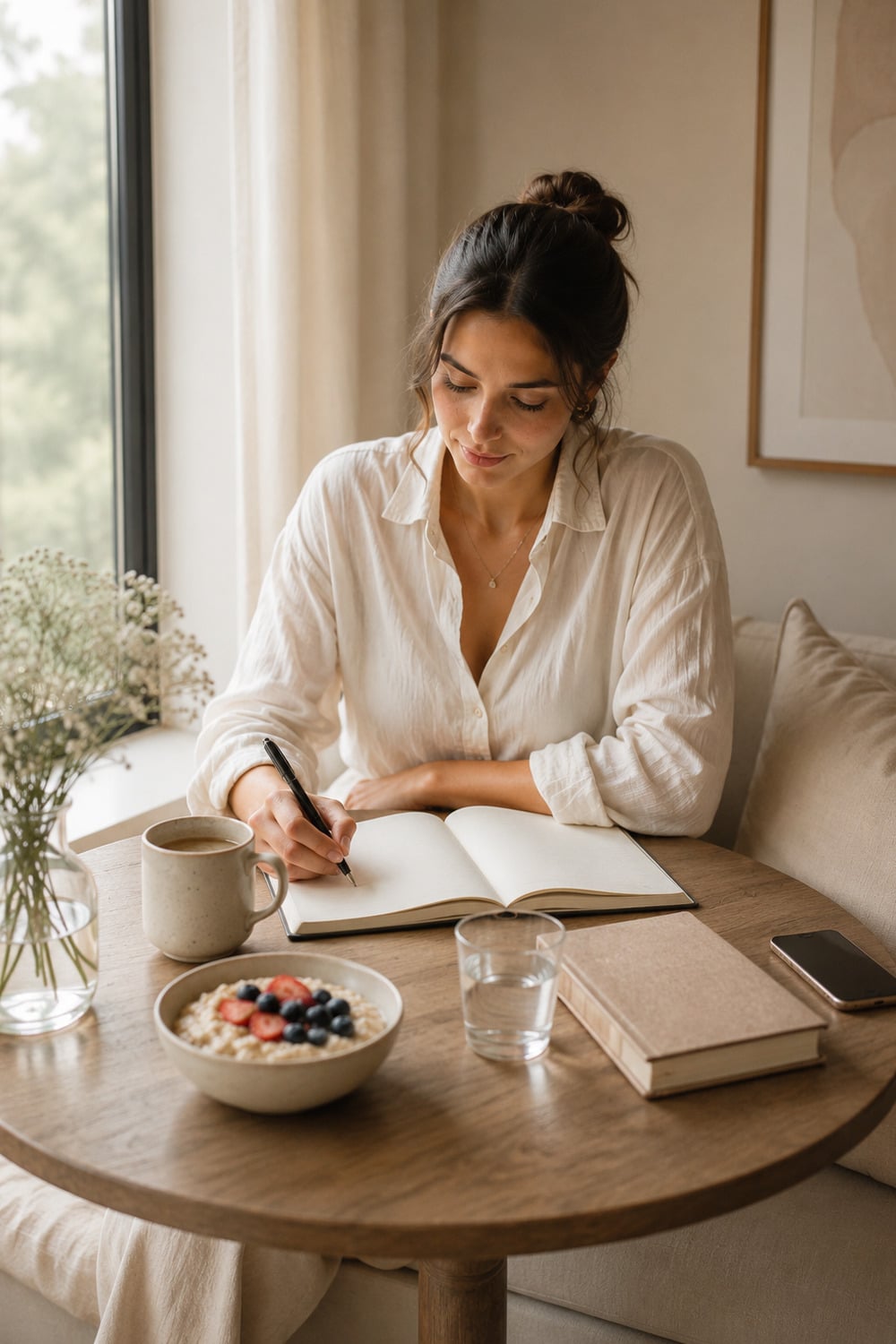 Morning Routine for Success with calm journaling natural light and gentle daily habits