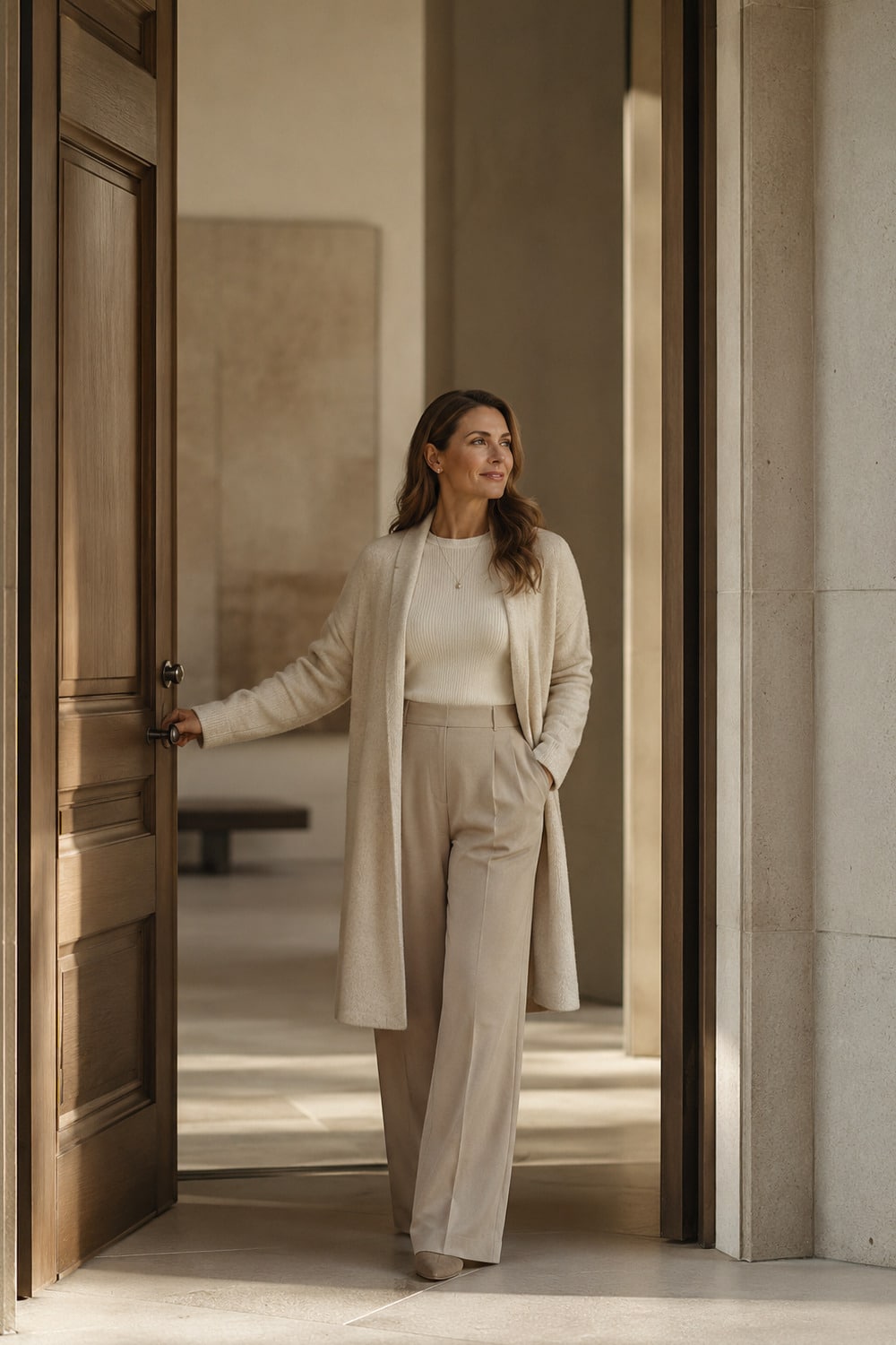 Setting Boundaries to Protect Your Peace Setting Boundaries shown through a calm woman gently closing a doorway with relaxed confidence, emotional safety, and self-respect