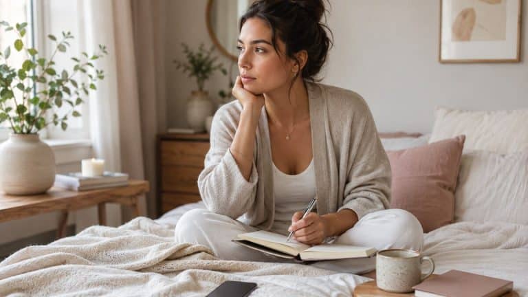 Why He Doesnt Text You Back shown through a calm relationship reflection scene with a journal phone tea soft light and neutral styling