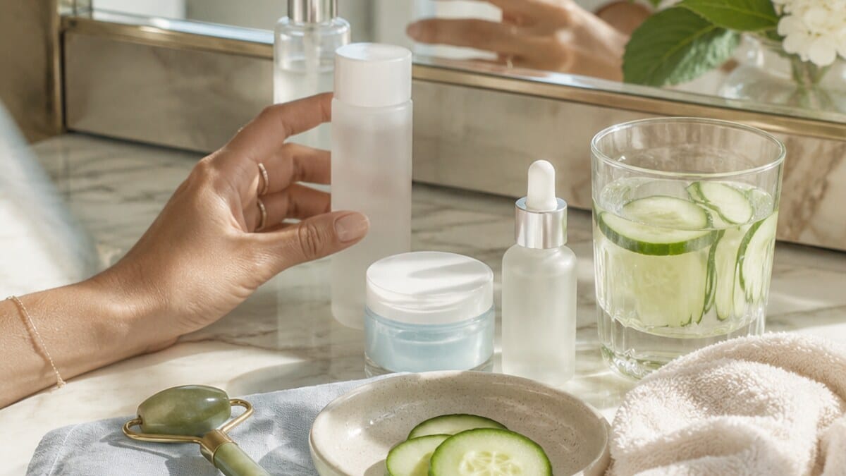 Cooling skincare routine with gentle summer skincare habits for comfortable skin