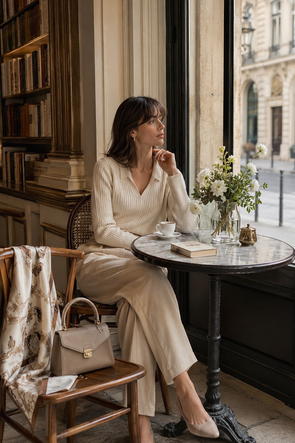 European women lifestyle everyday confidence in a refined café and city setting