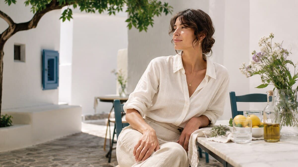 Greek women Mediterranean lifestyle with slow beauty food and calm confidence