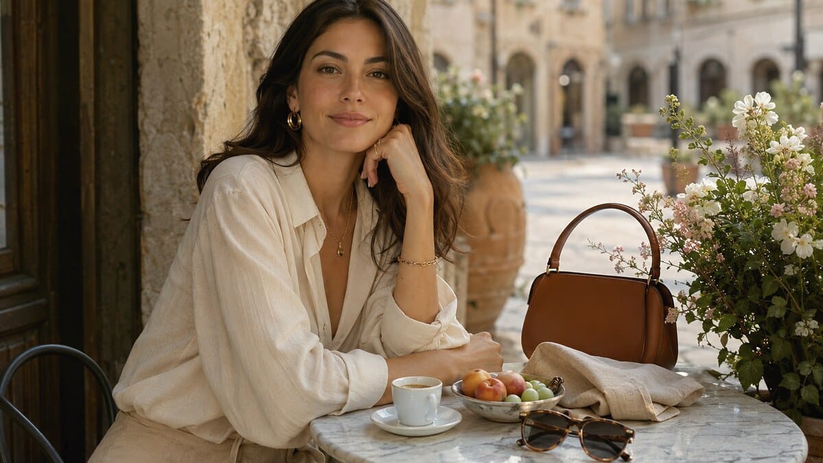 Italian women lifestyle lessons with elegant city café beauty and confidence