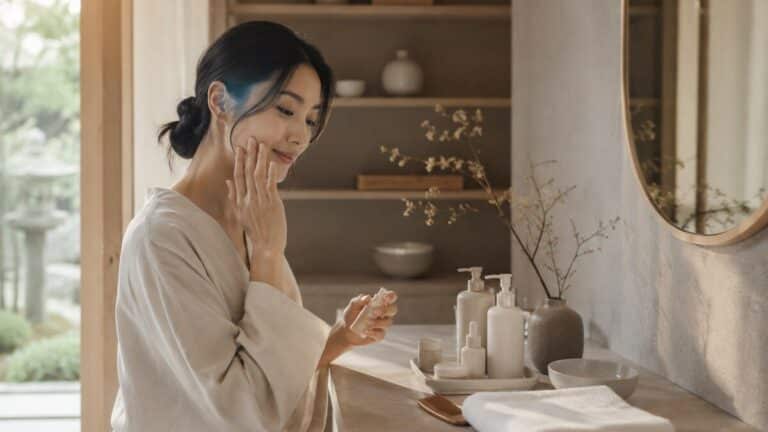 Japanese beauty rituals in a calm Japanese-inspired editorial vanity scene