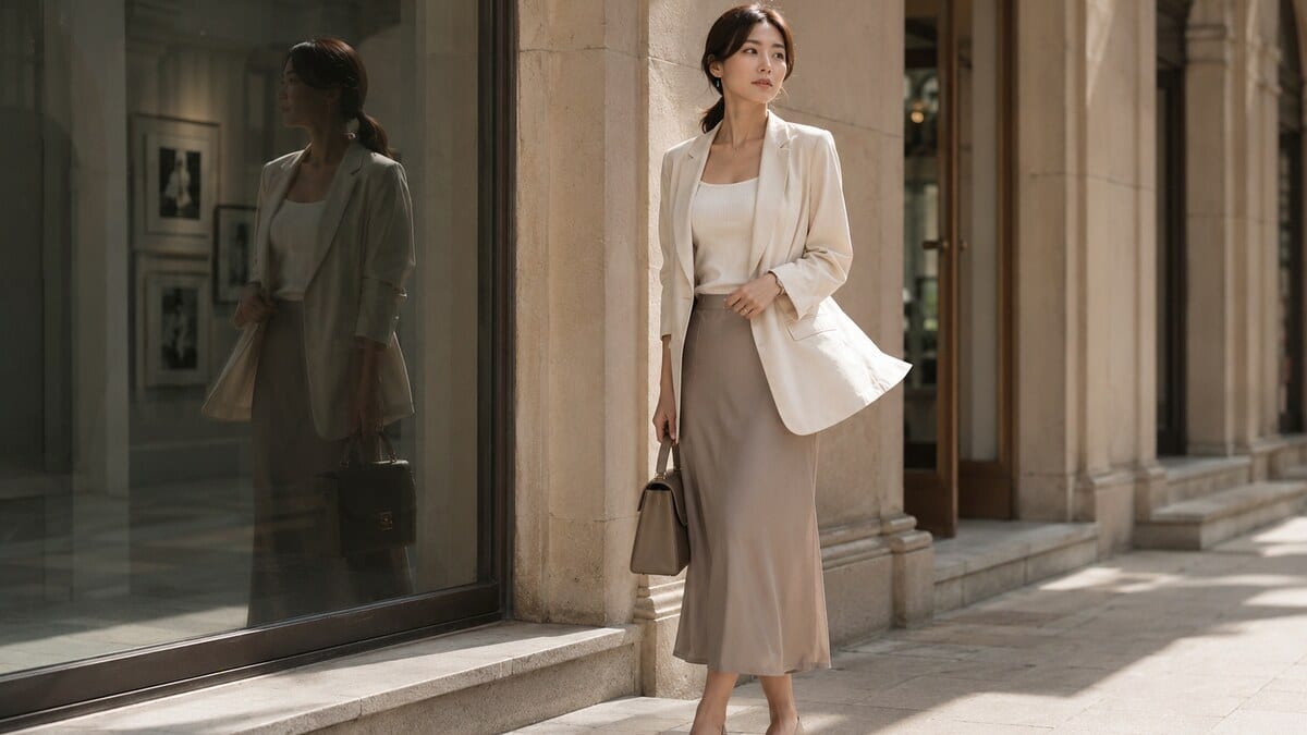 Lady Blazer Style outfit with a soft tailored blazer and modern feminine accessories