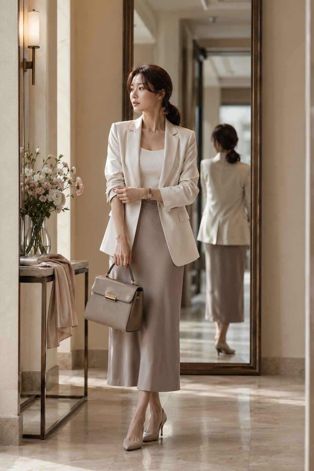 Lady Blazer Style outfit idea with a soft tailored blazer and feminine everyday accessories
