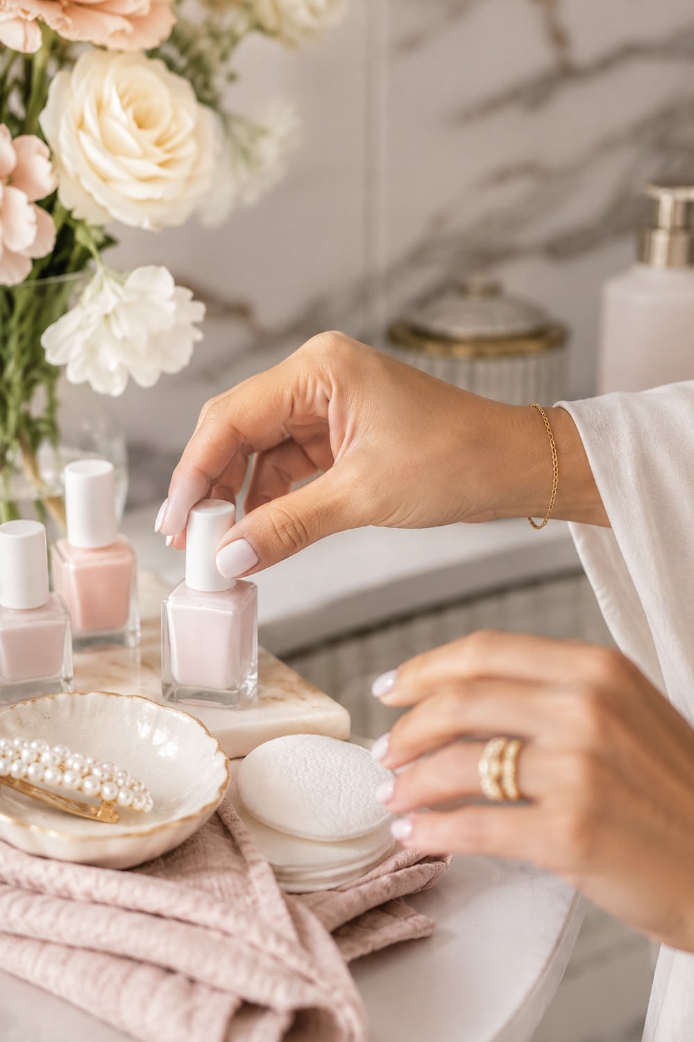 milky nails with clean elegant manicure details for women
