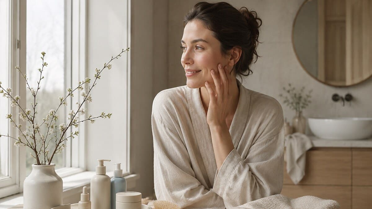 Nordic beauty rituals in a calm natural confidence editorial lifestyle scene