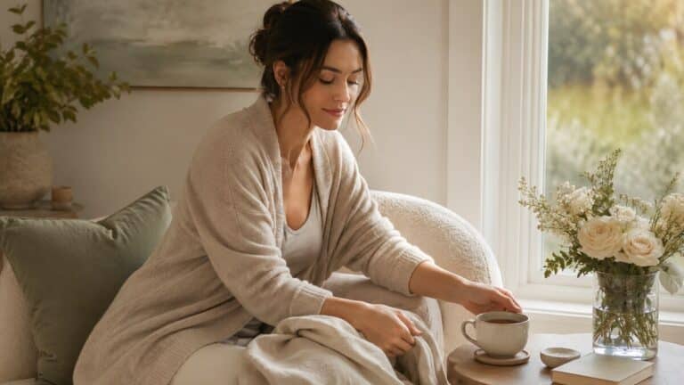 rest ritual for women in a calm morning recovery scene
