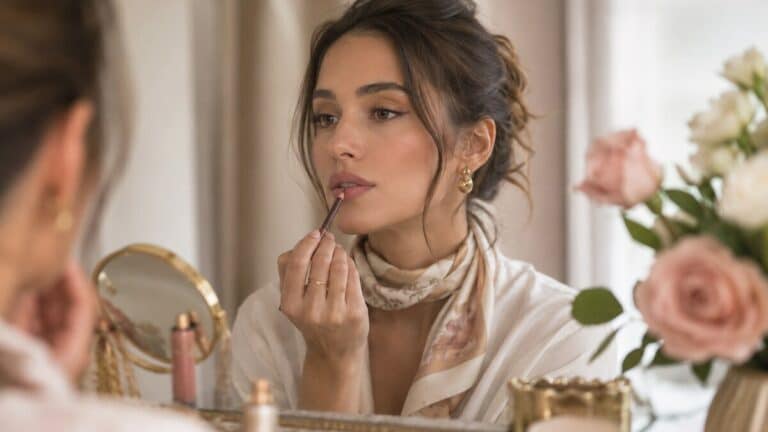 Soft-Focus Lip Liner on an elegant woman with soft natural makeup