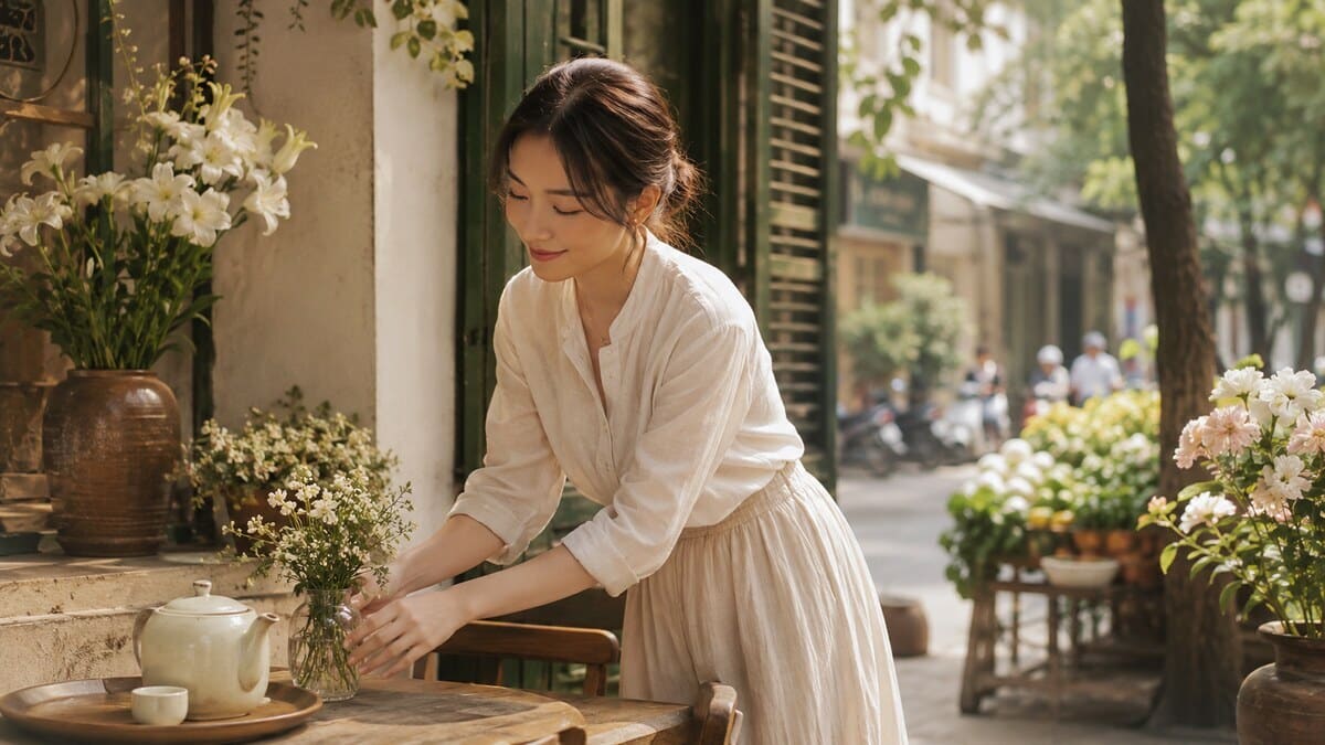 Vietnamese women lifestyle inspiration with fresh food calm city rhythm and elegant everyday confidence