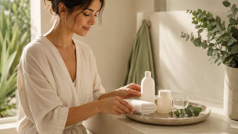 women's skin longevity habits shown through a calm wellness skincare ritual