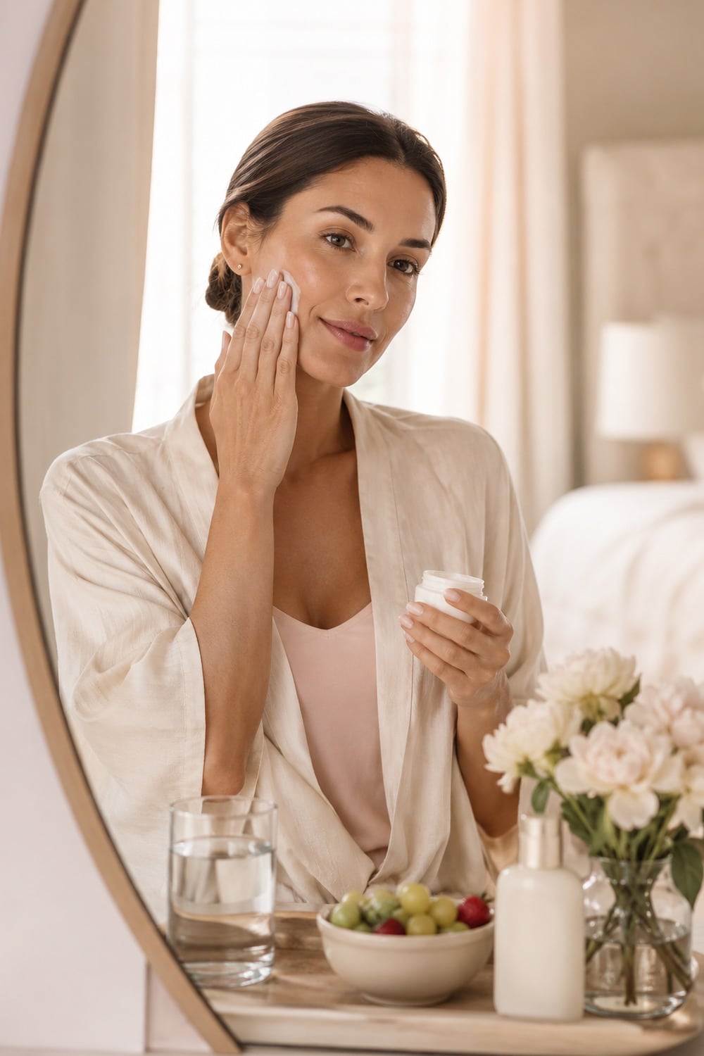 women's skin longevity habits with a gentle wellness and skincare ritual