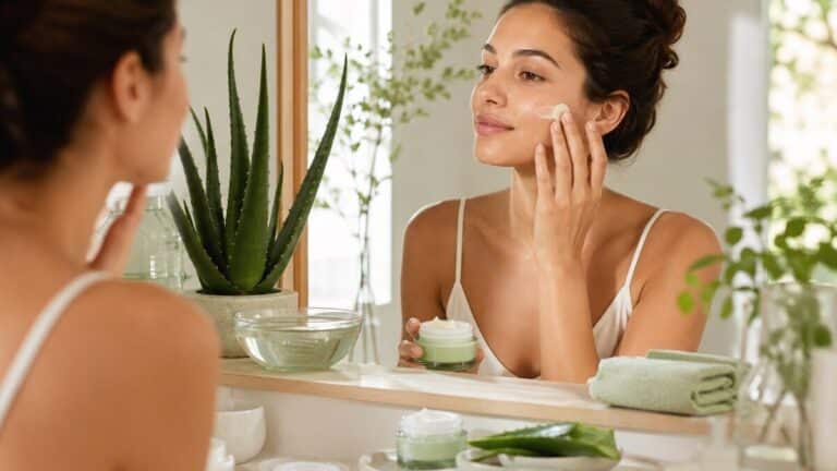 aloe inspired skincare routine with fresh summer beauty products and soft green accents