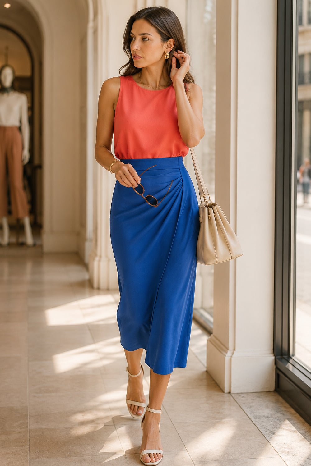 color blocking outfits with polished summer color styling