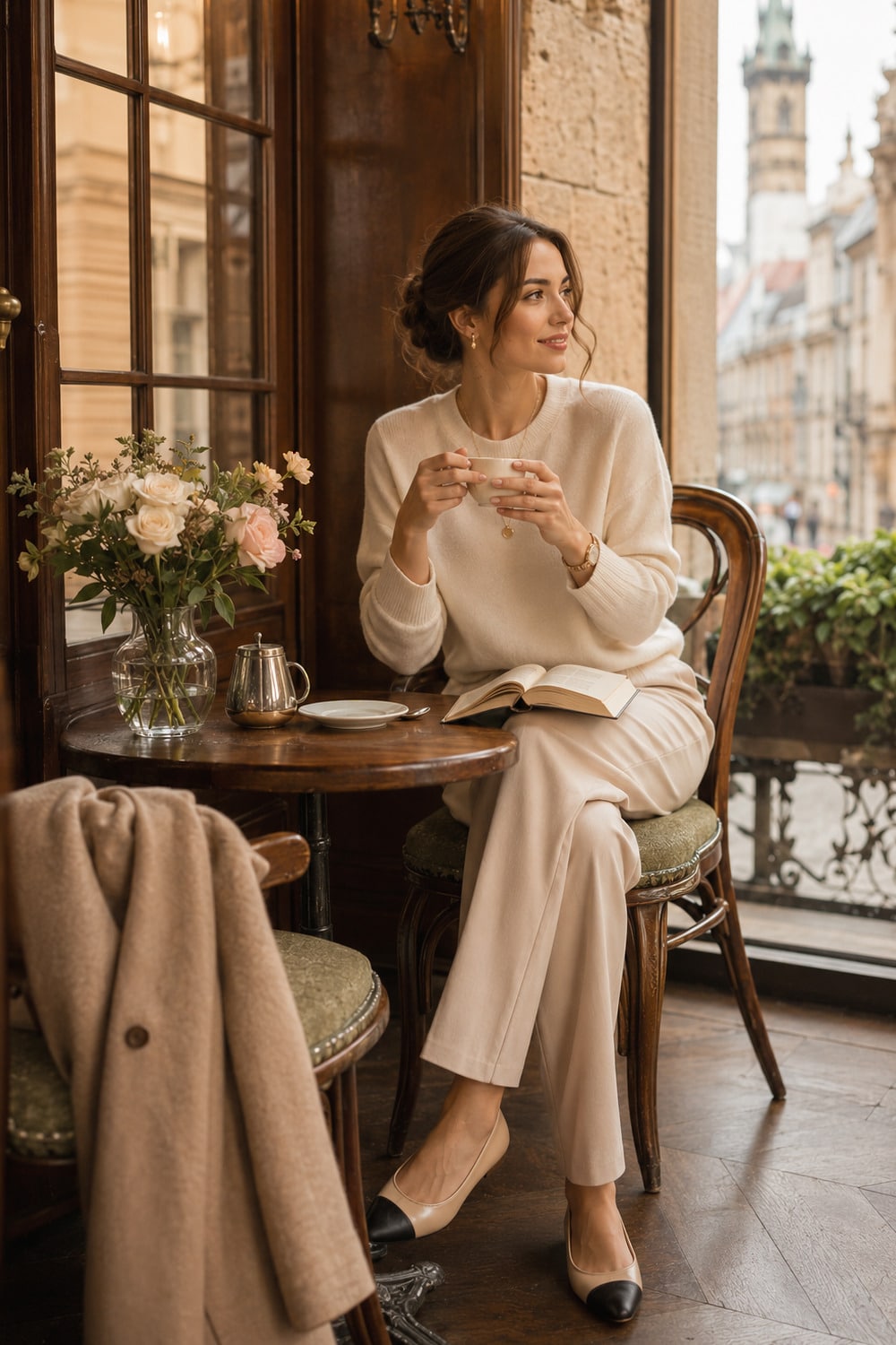 Café Culture and the Calm Beauty of Czech Daily Life Czech women lifestyle inspiration in a quiet Prague café with books and flowers