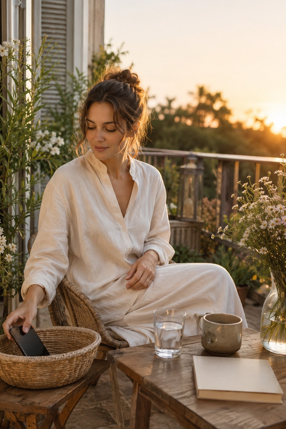 Digital Boundaries for Summer 7 Calm Rules for More Real Life digital boundaries for summer with a calm woman enjoying a screen-free balcony evening and real life rituals