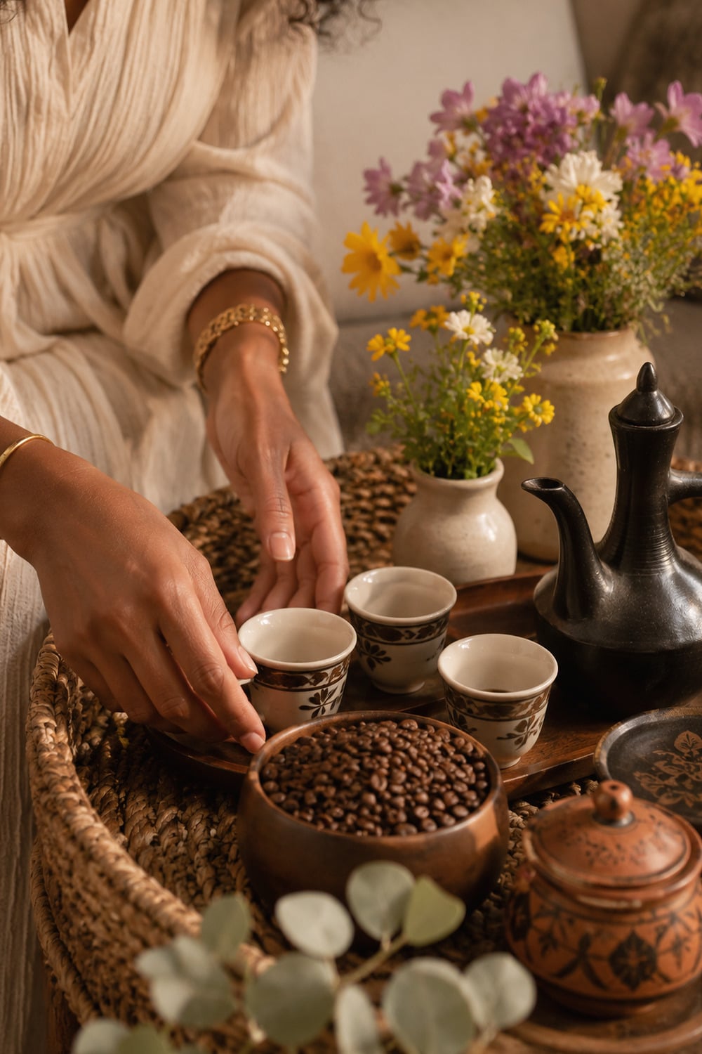 What Coffee Rituals Reveal About Community in Ethiopia Ethiopian women lifestyle inspiration with a warm coffee table ritual and community beauty details