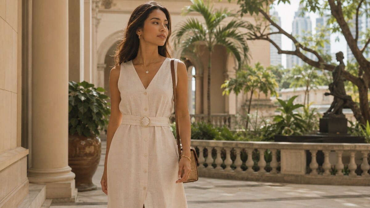 Filipina women lifestyle with graceful modern confidence in an elegant city setting
