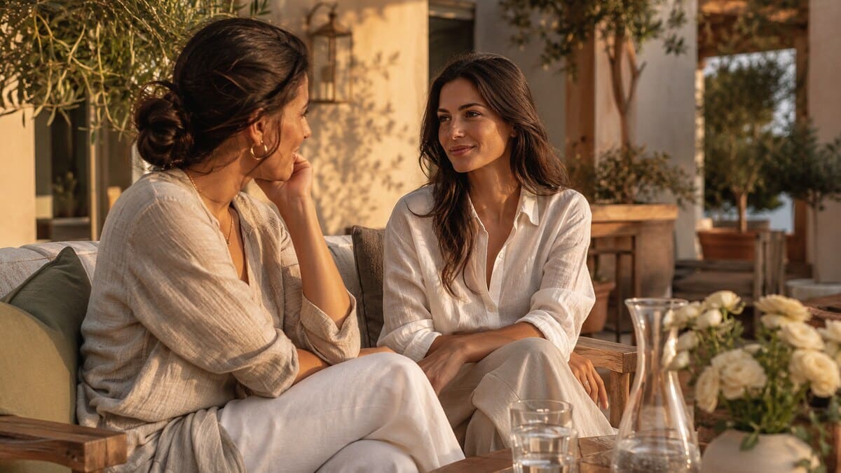 friendship rest rituals with two women sharing calm support in summer