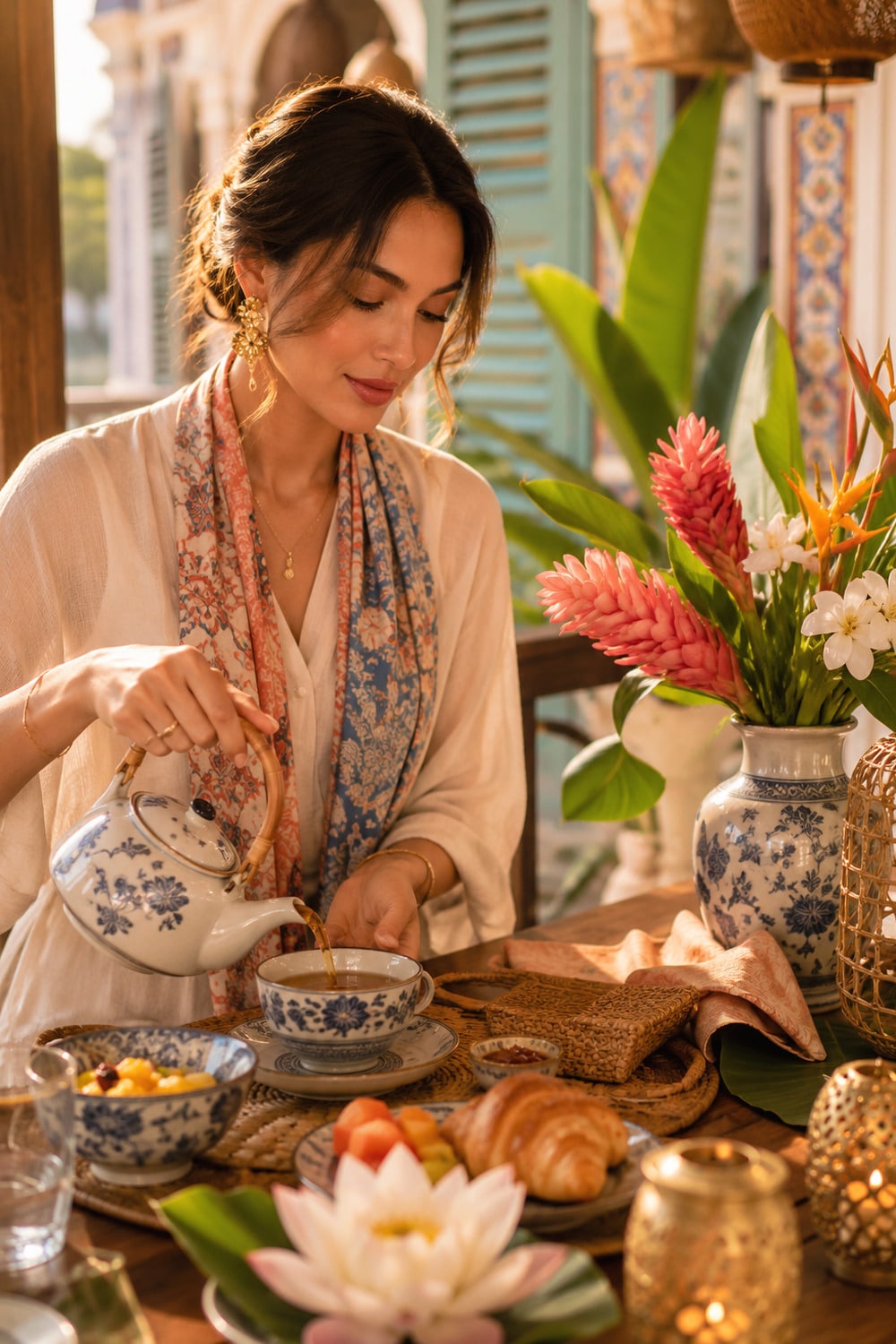 Food, Ritual and the Layered Grace of Life in Malaysia Malaysian women lifestyle inspiration with modern café culture, tropical flowers and elegant everyday beauty