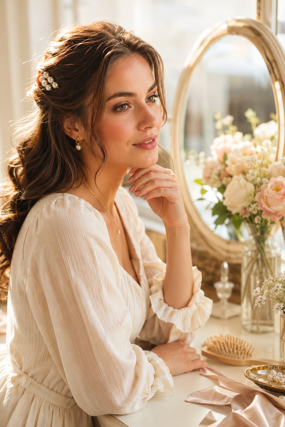 Pearl Hair Pins Beyond Weddings and Special Occasions pearl hair pins in a soft elegant summer hairstyle