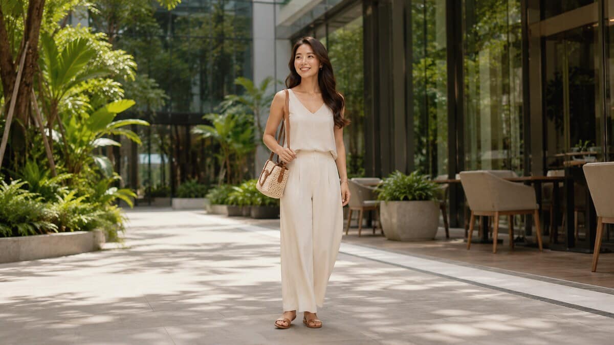 singapore women lifestyle modern elegance in a polished urban garden setting