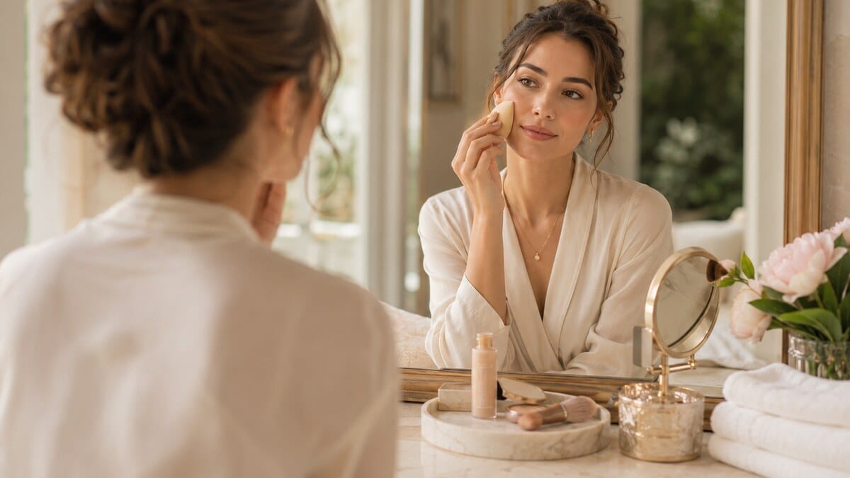 soft focus foundation with natural makeup base and soft vanity lighting