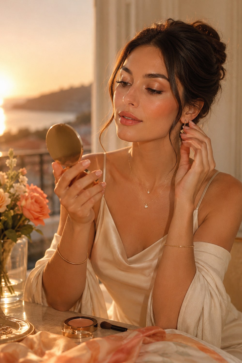 Sunset Makeup Look 7 Essential Beauty Ideas for Golden Hour Confidence sunset makeup look with warm blush, soft bronze and sheer summer lips
