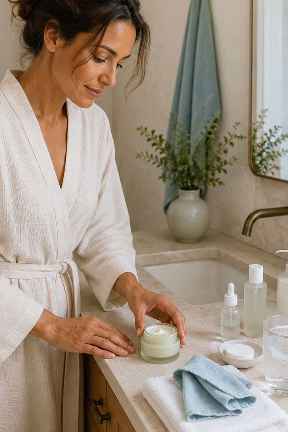 cooling evening routine with a damp cloth gentle cleanser and light moisturiser
