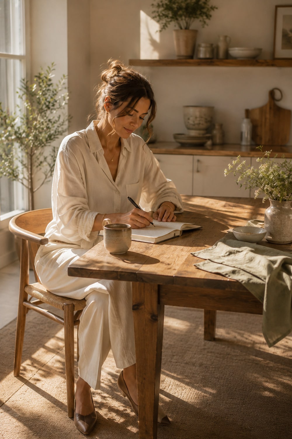 Quiet Morning Pages for Private Reflection Quiet morning pages in an open journal beside a morning window with soft linen and a ceramic cup