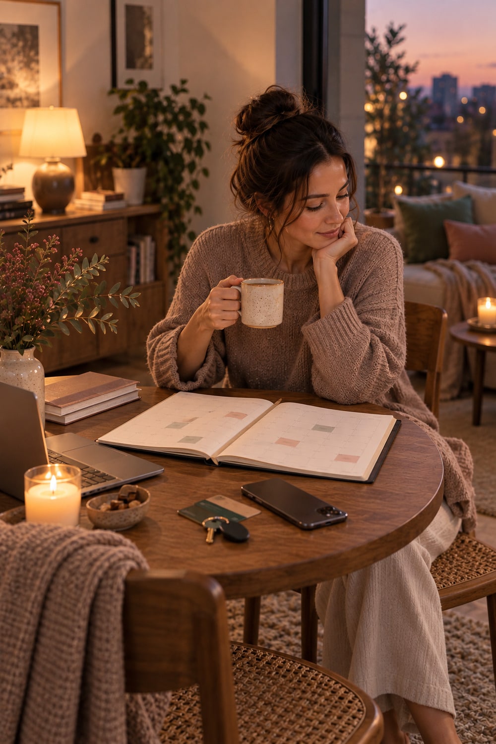Social Energy Reset for a More Intentional Calendar social energy reset for women with an open planner two mugs and a phone resting face down