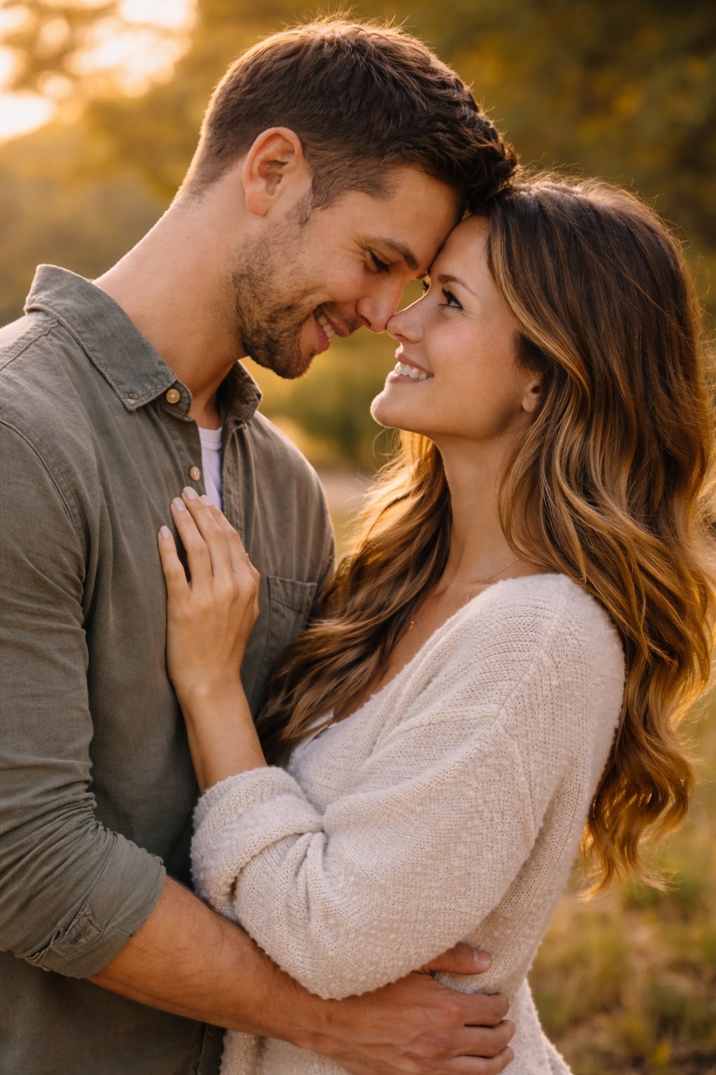 how to tell if he is the one happy couple smiling and embracing outdoors natural relationship moment