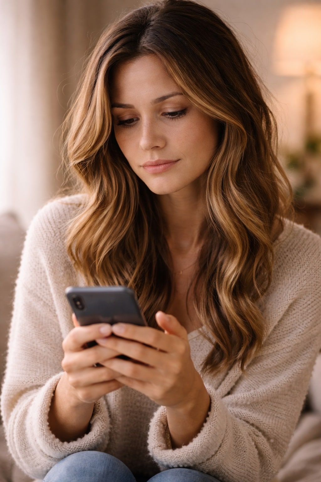why he doesn’t text you back woman looking at phone waiting for message feeling confused