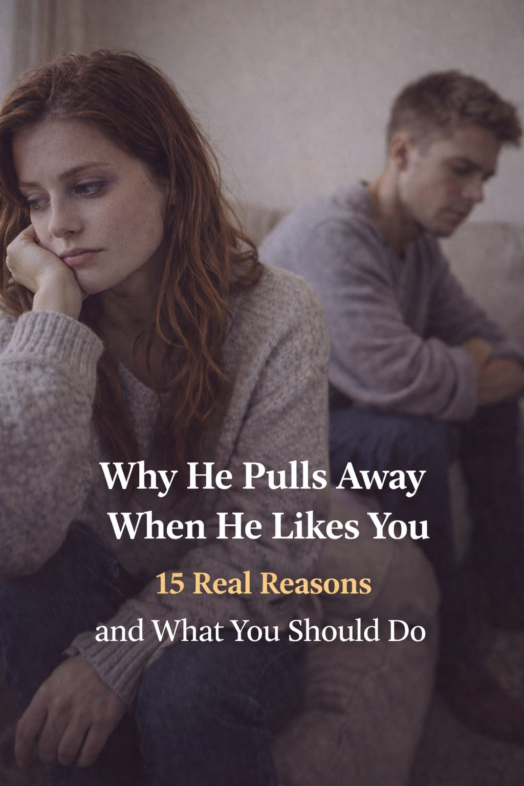 why he pulls away when he likes you couple sitting apart feeling emotional distance on couch