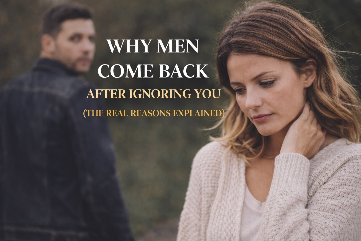 why men come back after ignoring you sad woman looking away while man in background returns